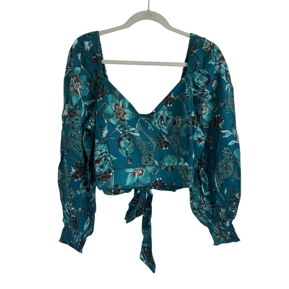 BOG Band of the Free SYBILLE Teal Floral Crossover Crop Top Womens Sz Large NWT - Picture 3 of 13